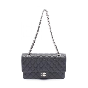 CHANEL Matelasse Double Flap Shoulder Bag in Calfskin Leather, Black