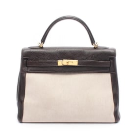 Hermes Hermès Kelly 32 handbag, canvas and leather, Toile H Togo H, women's, beige brown.
