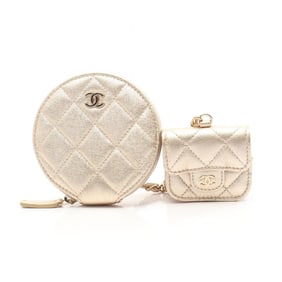 CHANEL Matelasse Coin Purse, AirPods Case, Wallet/Coin Lambskin Leather, Women's, Gold
