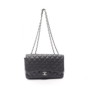 CHANEL Deca Matelasse 30 Single Flap Shoulder Bag in Grained Calfskin Leather, Black, Women's,