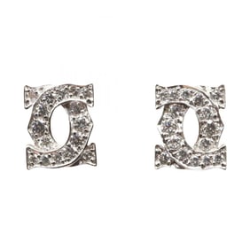 Cartier 2C Diamond Earrings in 18K White Gold (18KWG) with Diamonds, Available Silver and Clear.
