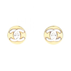 CHANEL Coco Mark Earrings, Gold-Plated Stainless Steel, Women's, Gold and Silver