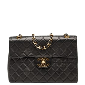 CHANEL Coco Mark Deca Matelasse 34 Crossbody Chain Shoulder Bag in Black Leather for Women
