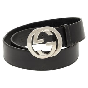 Gucci Interlocking G Belt, Sizes: 80-32, Black Leather, 114984, Women's, GUCCI