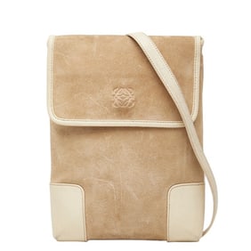 LOEWE Anagram Crossbody Shoulder Bag in Beige and White Suede Leather for Women