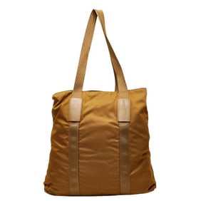 Prada Triangle Logo Plate Tote Bag Shoulder Brown Nylon Leather Women's PRADA