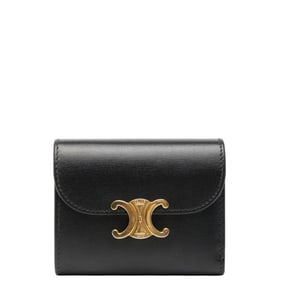 Celine Triomphe Small Flap Wallet, Tri-fold Black Leather, Women's, CELINE