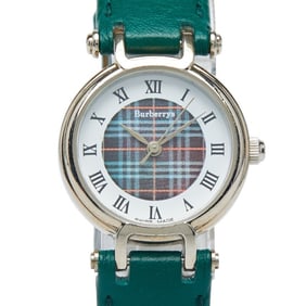 Burberry Check Leather (non-original) Quartz Watch with White Dial, Stainless Steel and Leather,