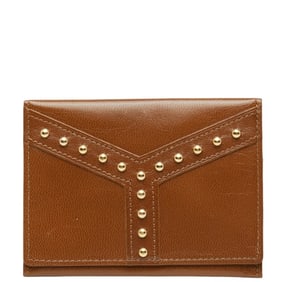 Saint Laurent Studded Business Card Case/Card Case/Pass Case in Brown Leather for Women