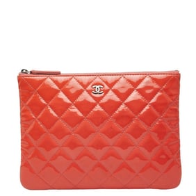 CHANEL Matelasse Coco Mark Clutch Bag Orange Enamel Women's