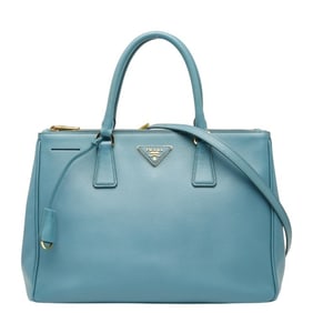 Prada Galleria Large Triangle Logo Plate Handbag/Shoulder Bag, 2-Way, Blue Saffiano Leather,