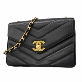 Chanel Shoulder Bag, V-Stitch Chain Caviar Skin, Black, Women's