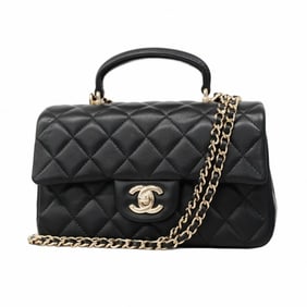 Chanel Matelasse Handbag, Black Lambskin, Champagne, 2-Way Bag for Women