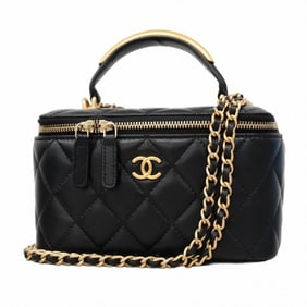 Chanel Matelasse Vanity Bag, Black Lambskin, 2-Way Bag with Chain, Women's