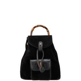 Gucci Bamboo Backpack 003.1705.0030 Black Suede Leather Women's GUCCI