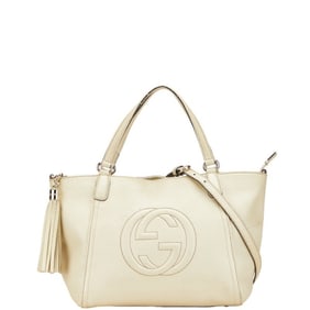 Gucci Soho Handbag/Shoulder Bag 2WAY 369176 Beige Ivory Leather Women's GUCCI