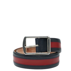 Gucci Sherry Line Belt, Size: 90 (36), Navy/Red Leather, Men's, 295331