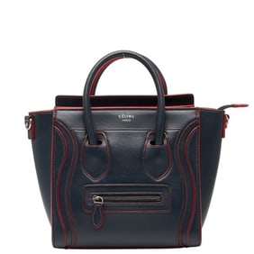 Celine Luggage Nano Shopper Handbag in Navy and Red Leather for Women