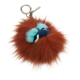 Fendi Bag Bugs Monster Charm Keychain in Brown Multicolored Fur and Leather for Women