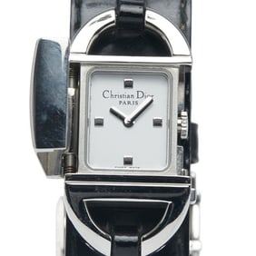 Dior Pandiora Quartz Watch, White Dial, Stainless Steel, Leather, Women's