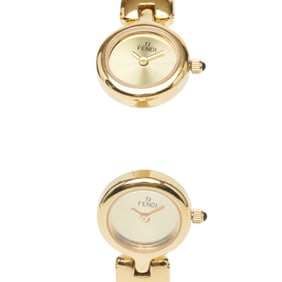 Fendi Horology Bangle Watch, Double-Face 620L Quartz Movement, Gold Dial, Stainless Steel, Women's,