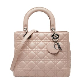 Christian Dior Dior Cannage Lady Handbag/Shoulder Bag, 2-Way, Pink Lambskin, Women's,