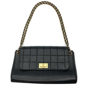 CHANEL Chocobar Shoulder Bag Lambskin Black
