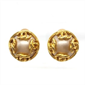 CHANEL Earrings 95A Gold Coco Mark Fake Pearl