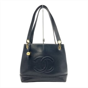 CHANEL Shoulder Bag Caviar Skin Black Coco Mark Tote Women's