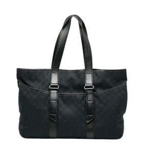 Gucci GG Canvas Tote Bag 153238 Navy Black Leather Women's GUCCI