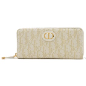Christian Dior Dior 30 Montaigne Round Zip Long Wallet in Off-White and Gold