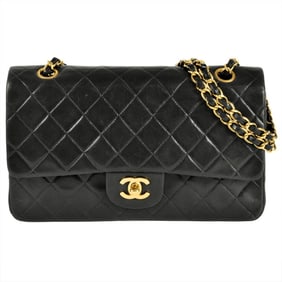 CHANEL Matelasse 25 Double Flap Chain Shoulder Bag Lambskin Black Coco Mark Women's