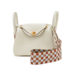Hermes Hermès Lindy Mini Handbag, Taurillon Sangle Maxi Quadrille, Mushroom Nata, U Stamp