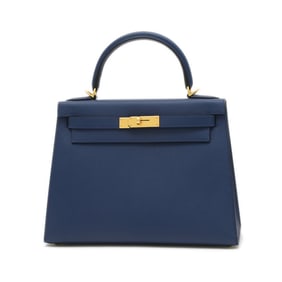 Hermes Hermès Kelly 28 Handbag, Outer Stitching, Epsom, Blue Navy, Gold Hardware, Double Stamp
