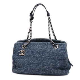 Chanel Camellia Chain Shoulder Bag in Denim Blue with Silver Hardware, A66903