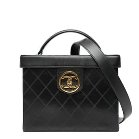 CHANEL Bicolore Vanity Bag Shoulder 2-Way Black Lambskin Women's