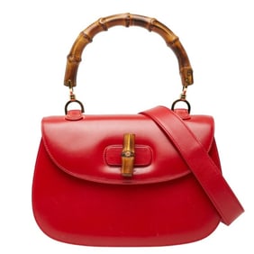 Gucci Old Bamboo Handbag/Shoulder Bag 2WAY 001 01 0633 Red Leather Women's GUCCI