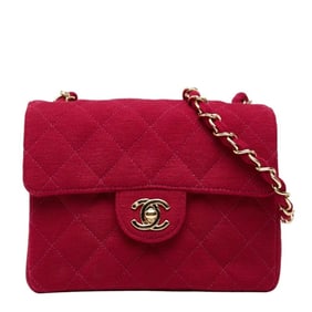 CHANEL Coco Mark Mini Matelasse 17 Chain Shoulder Bag, Red Cotton, Women's