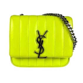 Saint Laurent Vicky Shoulder Bag in Patent Leather, Neon Yellow and Silver, Women's, 538439 z7187