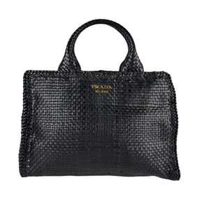 Prada PRADA Handbag Shoulder Bag Leather Black Gold Women's z7124