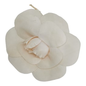 CHANEL Camellia Brooch Corsage White Fabric Women's