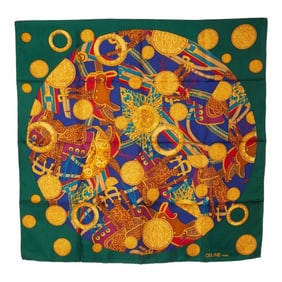 Celine scarf, green multicolor silk, women's, CELINE