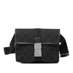 Gucci GG Canvas Body Bag/Waist Bag 131236 Black Leather Women's GUCCI