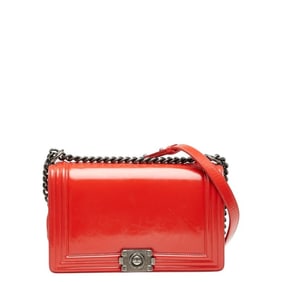 CHANEL Boy Chanel Chain Shoulder Bag Red Leather Women's
