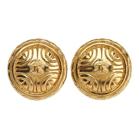 Chanel Coco Mark Round Earrings, Gold Plated, Women's, CHANEL