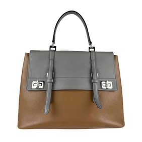 Prada PRADA Handbag Shoulder Bag Leather Brown Gray Silver Women's Z7174