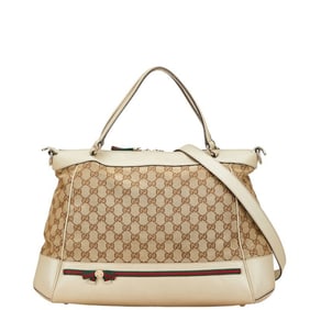 Gucci GG Canvas Sherry Line Mayfair Tote/Shoulder Bag, 2-Way, 257349, Beige and Leather, Women's,