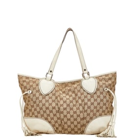 Gucci GG Canvas Tote Bag Shoulder 211954 Beige White Leather Women's GUCCI