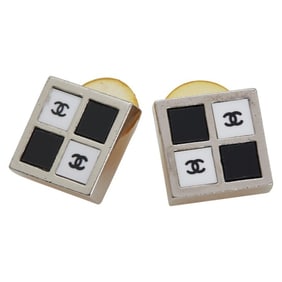 CHANEL Coco Mark Square Earrings in Silver Metal for Women