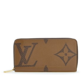 Louis Vuitton Monogram Giant Reverse Long Wallet with Round Zipper, M69353, Brown Leather, Women's,